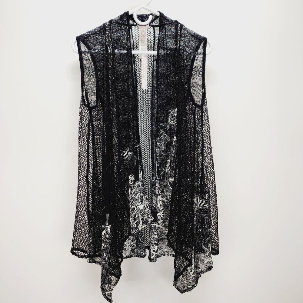 Chicos Easywear Black White Mesh Vest SZ 0 Printed Design Womens Layering Piece